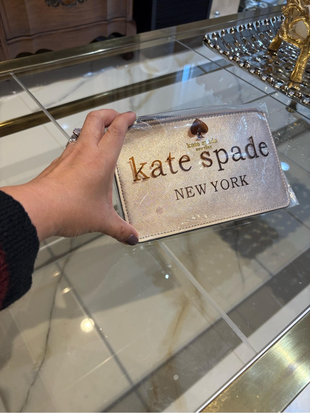 kate spade Metallic Pale Pink Zip Card Case
